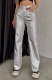 Miss Sparkling Metallic Bootcut Pants in Silver