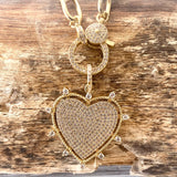 VB&CO Designs Gold Sparkly Heart Statement Necklace Non Tarnishing 20”