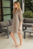 Milio Milano Linen Long Sleeve Button Down Mid-Length Dress, Mocha