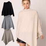 Long Sleeve Solid Color Poncho in Ivory