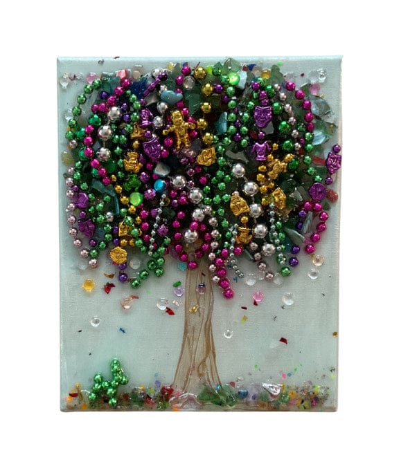 Mardi Gras Bead Tree Art Piece 8x10