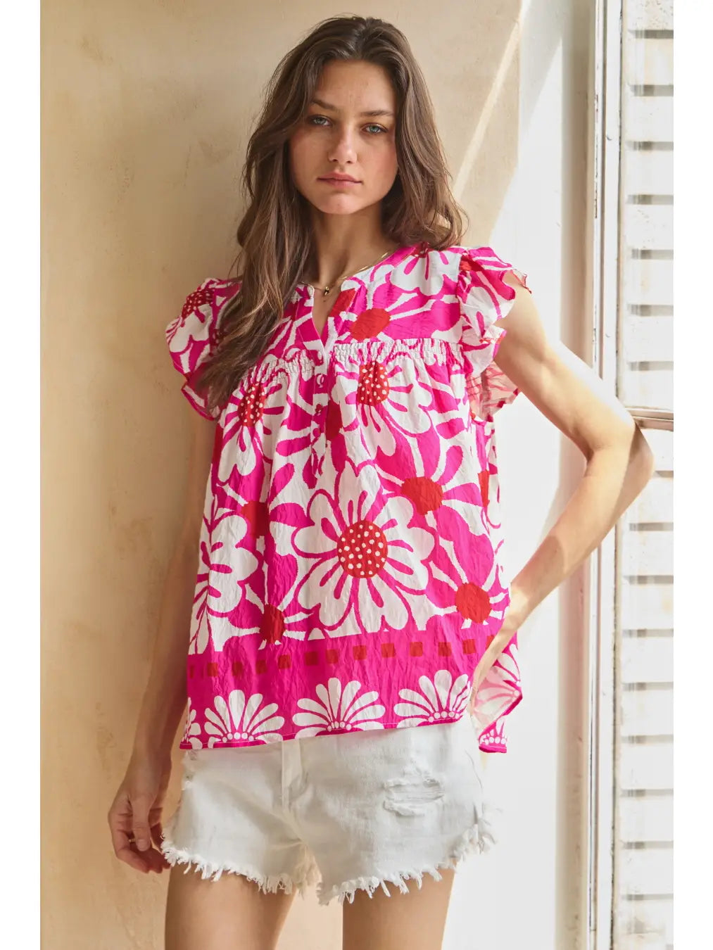 Floral Print Flutter Sleeve Blouse