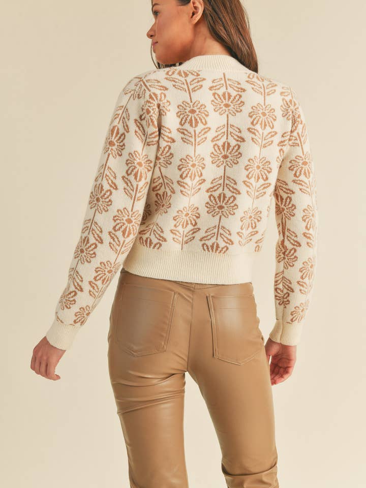 beige taupe floral sweater