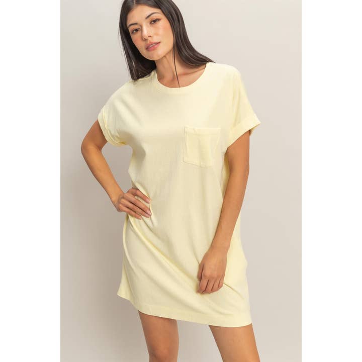 Double Zero Short Sleeve T-Shirt Dress with Side Pockets in Pale Yellow - Little Miss Muffin Children & Home