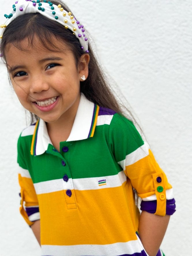 Mardi Gras Creations Mardi Gras Creations Thick Stripe Rugby Long Sleeve Kids' Dress - Little Miss Muffin Children & Home