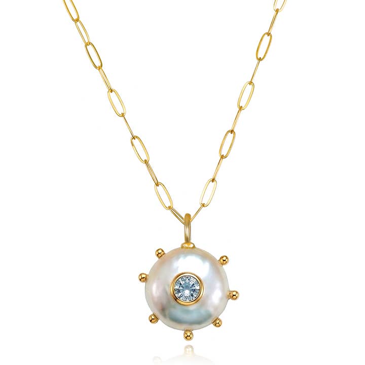 Beaded Pearl & Topaz Paperclip Necklace