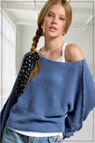 La Miel Boat Neck Off Shoulder Cozy Dolman Sleeve Sweater in Denim - Little Miss Muffin Children & Home