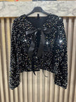 black sequin bow top for holidays