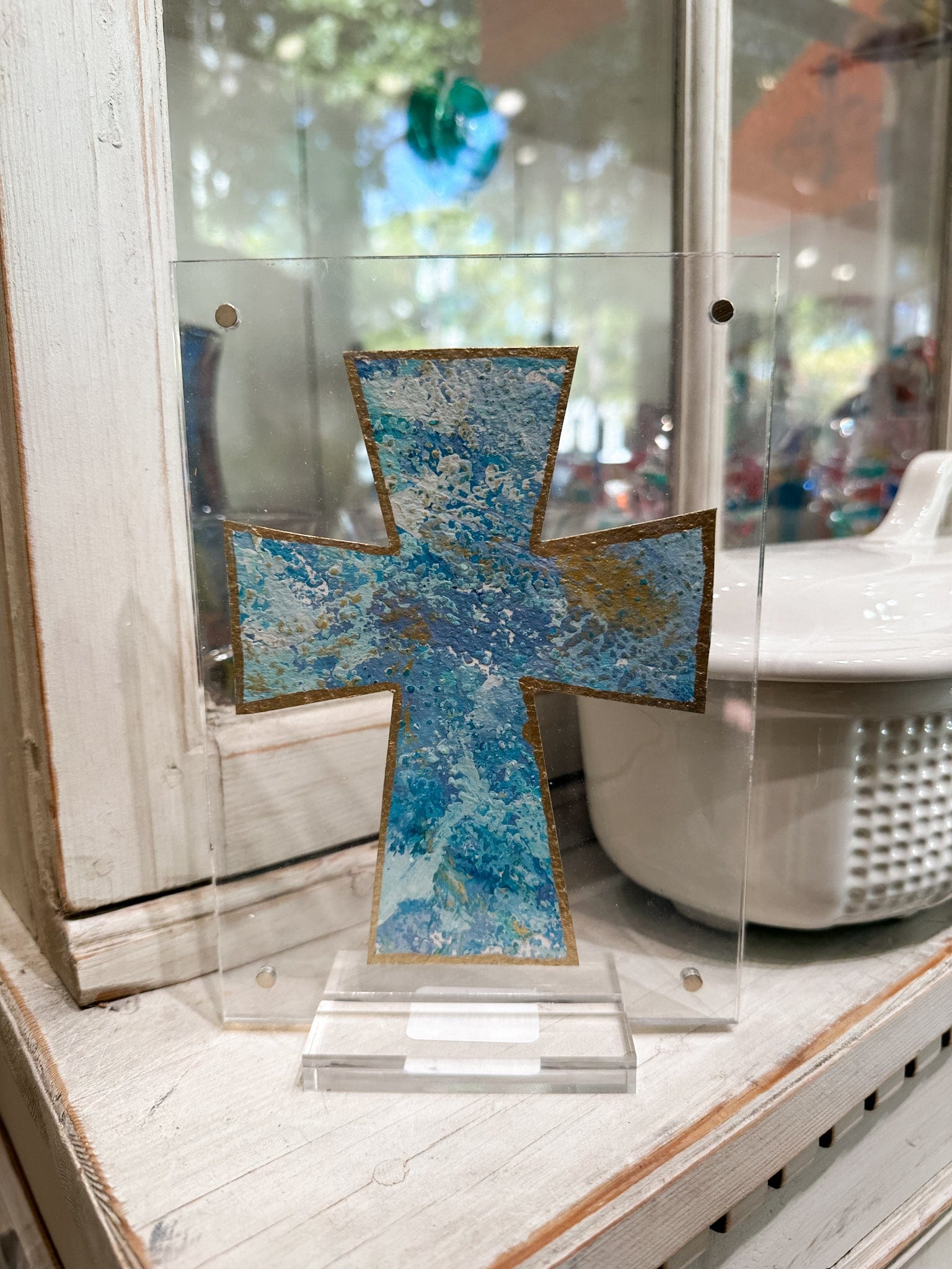 blue acrylic cross