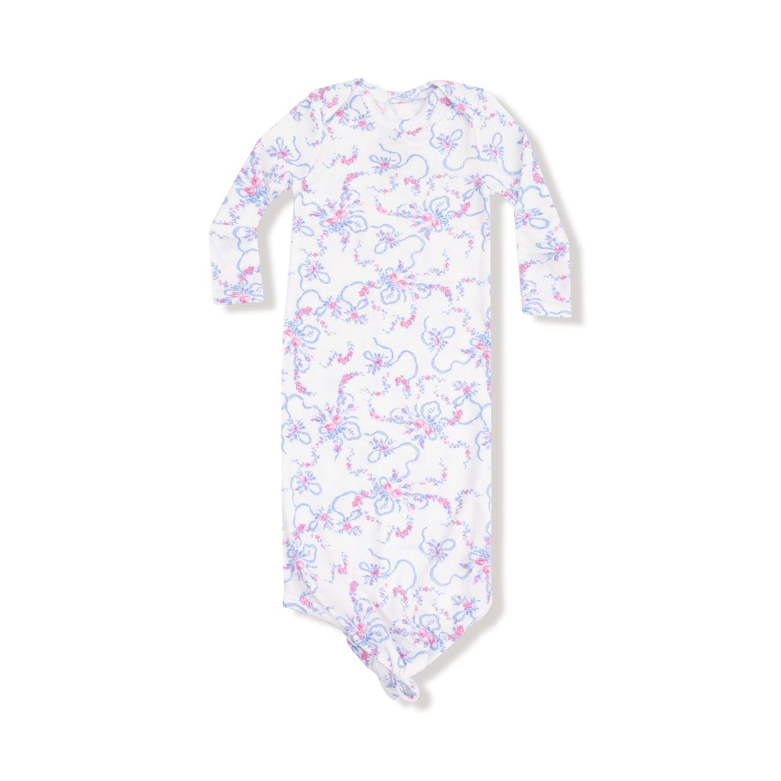 blue and pink floral ribbon baby knotted gown