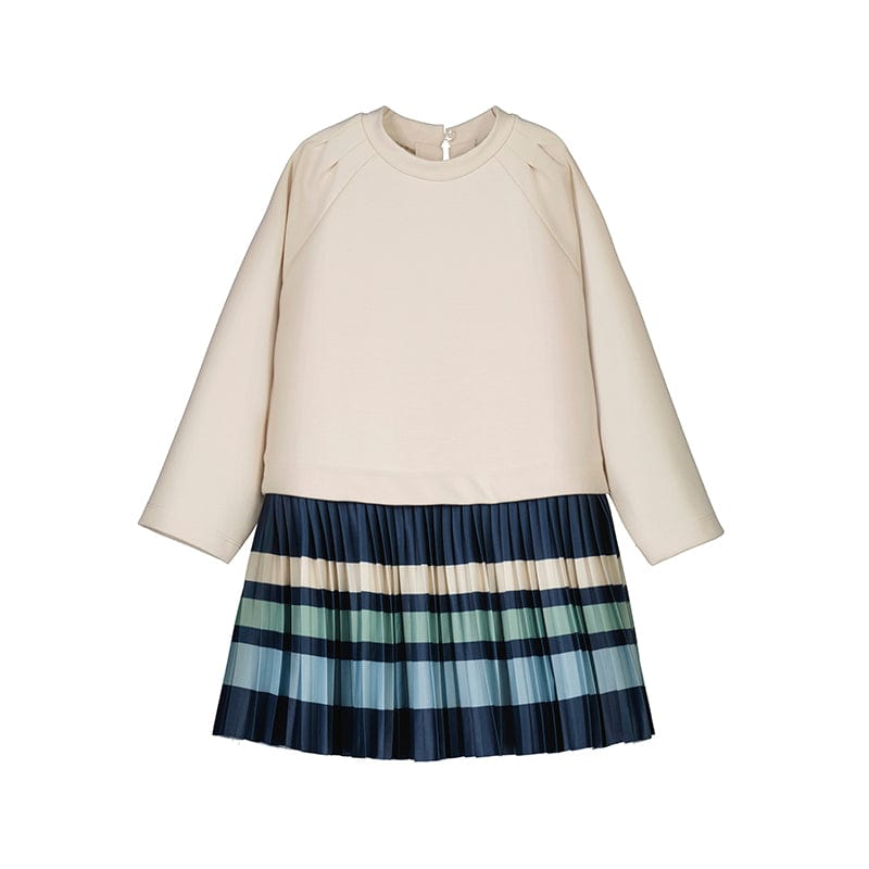 Mayoral Usa Inc Long Sleeve Dress with Striped, Pleated Skirt in Sand - Little Miss Muffin Children & Home