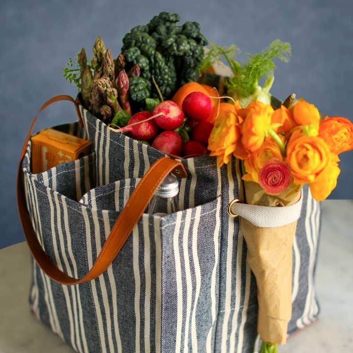 blue stripe tote