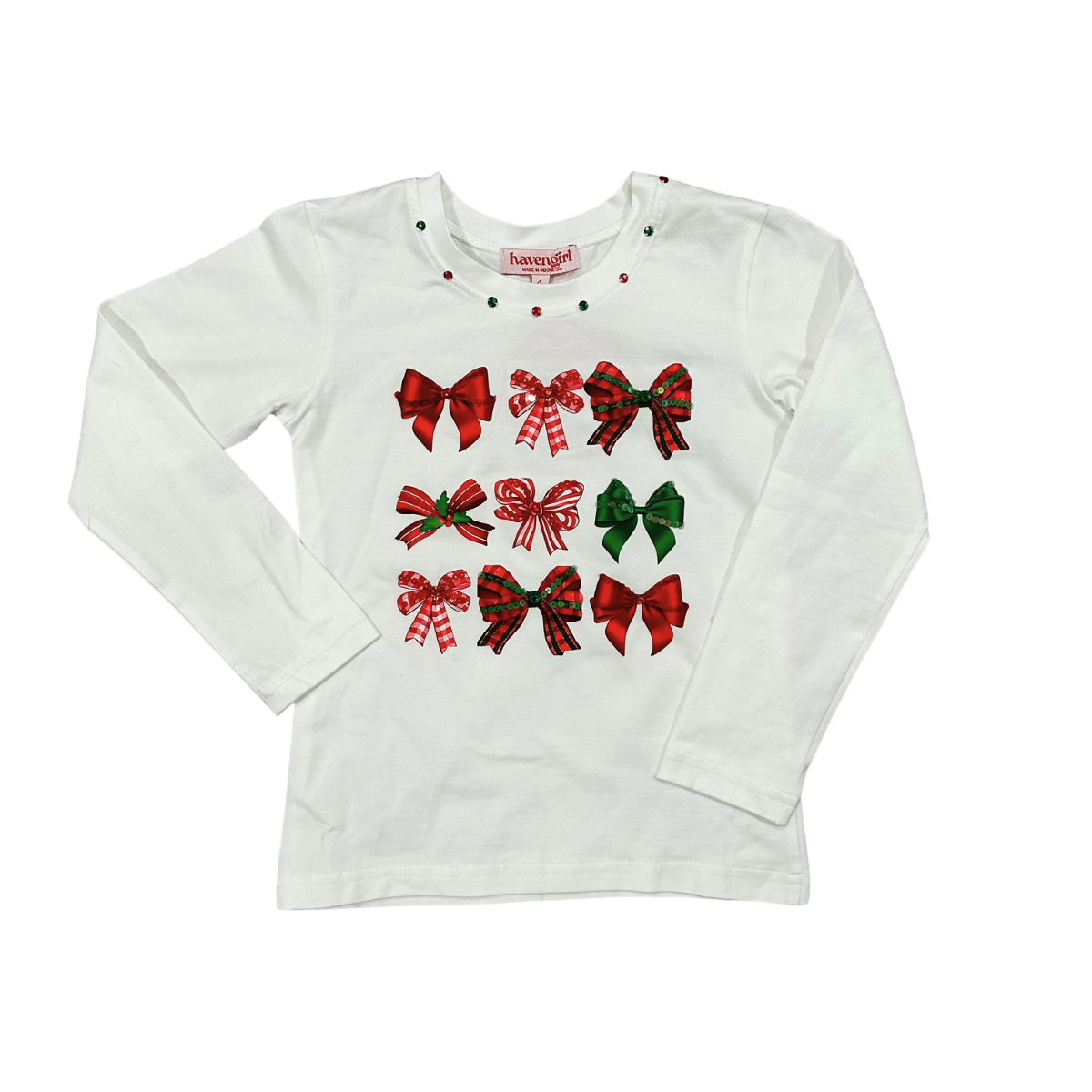 girls red holiday bow tee shirt