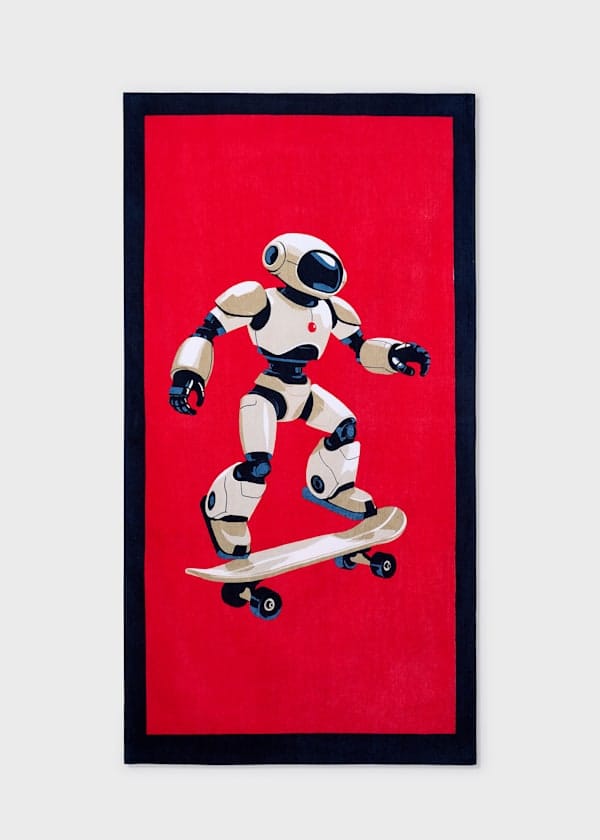 Skateboarding Robot Beach Towel