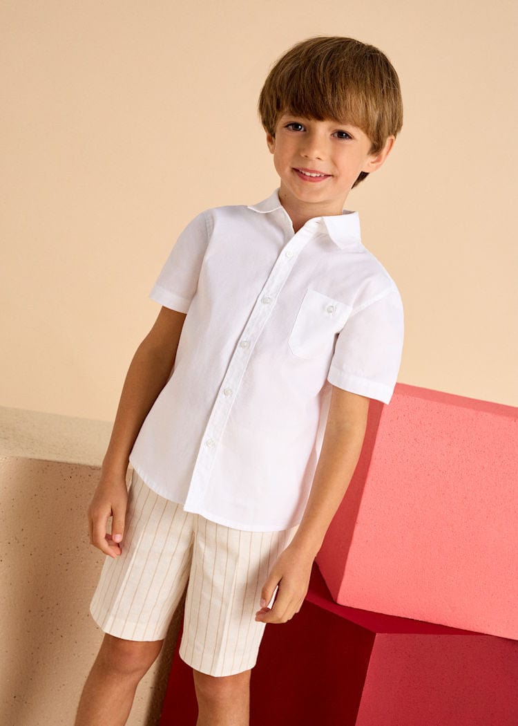 Mayoral Usa Inc Mayoral Short Sleeve Dress Shirt with Pocket in White - Little Miss Muffin Children & Home
