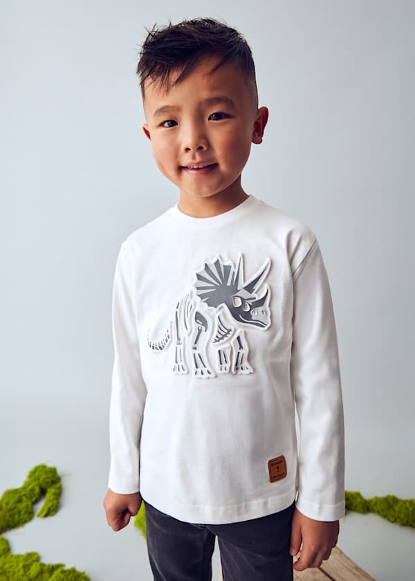 Mayoral Usa Inc Long Sleeve Embossed Dino T-Shirt in Cream - Little Miss Muffin Children & Home