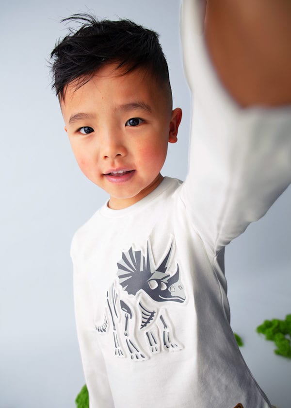 Mayoral Usa Inc Long Sleeve Embossed Dino T-Shirt in Cream - Little Miss Muffin Children & Home