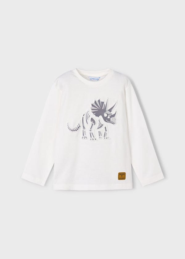 Mayoral Usa Inc Long Sleeve Embossed Dino T-Shirt in Cream - Little Miss Muffin Children & Home
