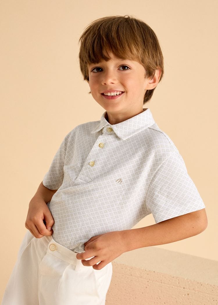 Mayoral Usa Inc Mayoral Geometric Print Short Sleeve Polo Shirt in Sand - Little Miss Muffin Children & Home