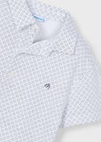 Mayoral Geometric Print Short Sleeve Polo Shirt in White-Midnight