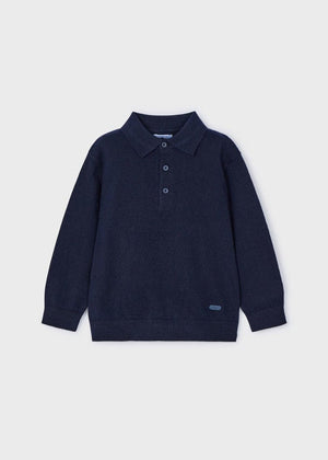 Mayoral Tricot Long Sleeve Polo Shirt in Navy