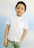 Mayoral Mandarin Collar Button Up Shirt in Cream