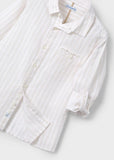 Mayoral Long Sleeve Linen Button Up Shirt in Natural Stripes