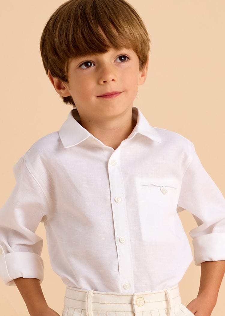 Mayoral Usa Inc Mayoral Long Sleeve Linen Button Up Shirt in White - Little Miss Muffin Children & Home
