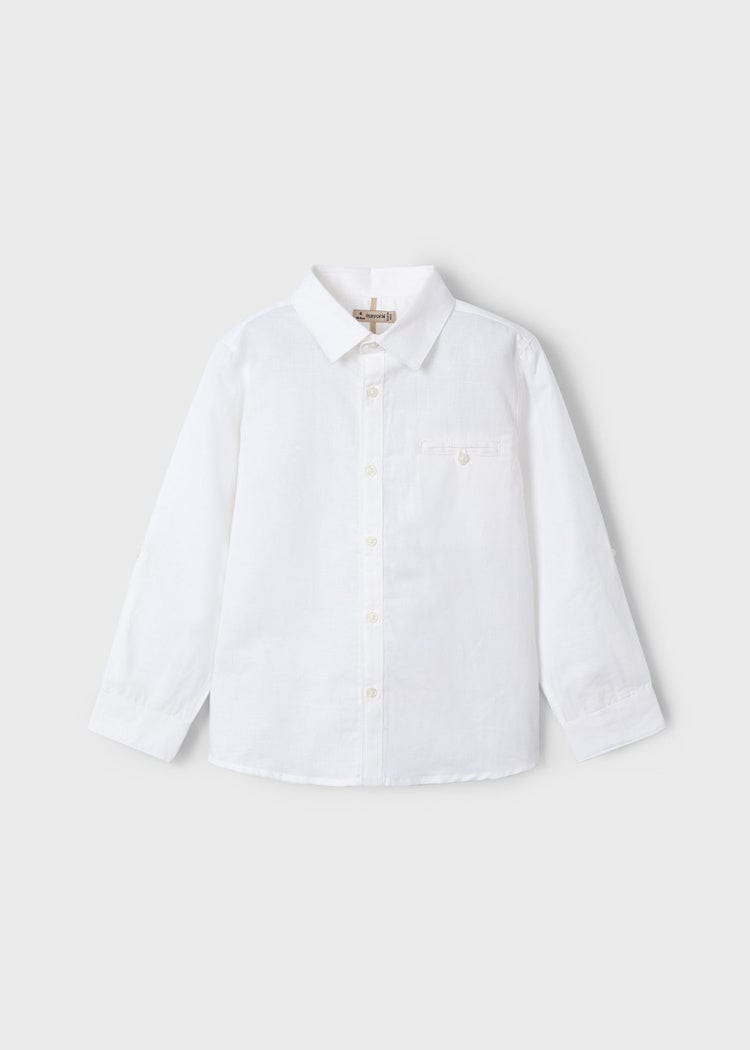 Mayoral Usa Inc Mayoral Long Sleeve Linen Button Up Shirt in White - Little Miss Muffin Children & Home