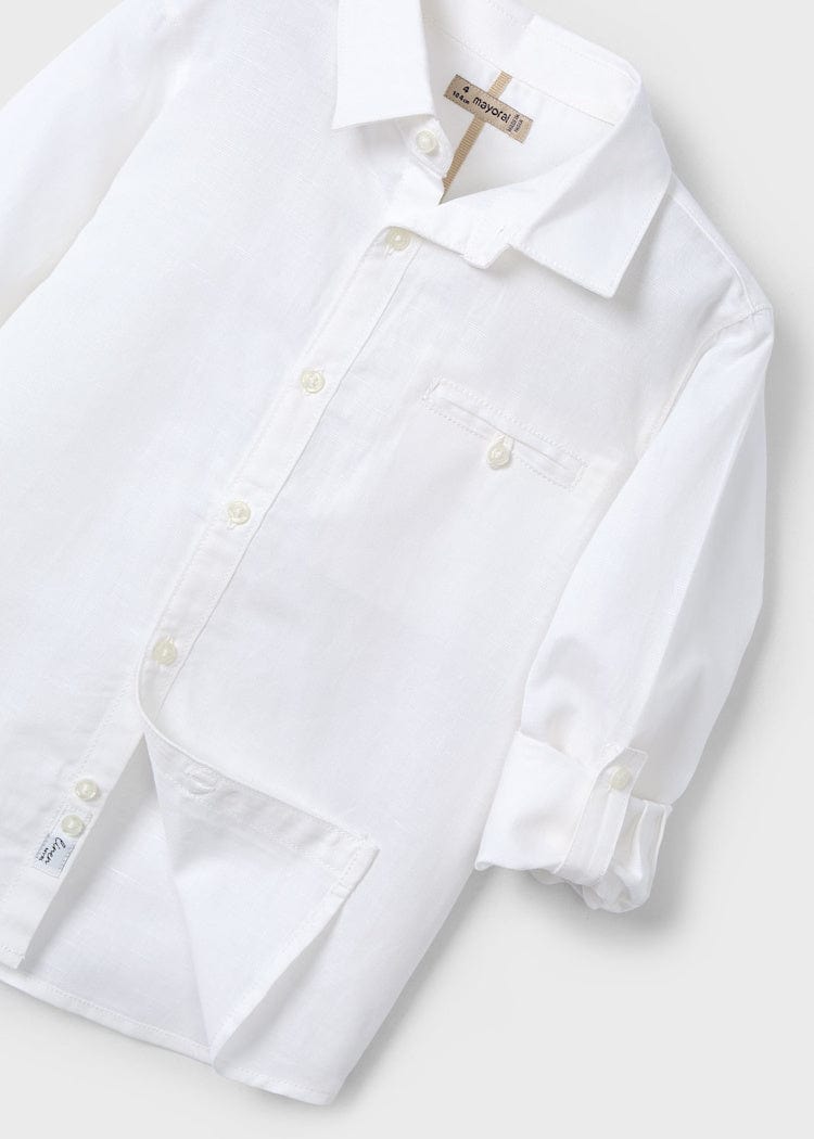 Mayoral Usa Inc Mayoral Long Sleeve Linen Button Up Shirt in White - Little Miss Muffin Children & Home