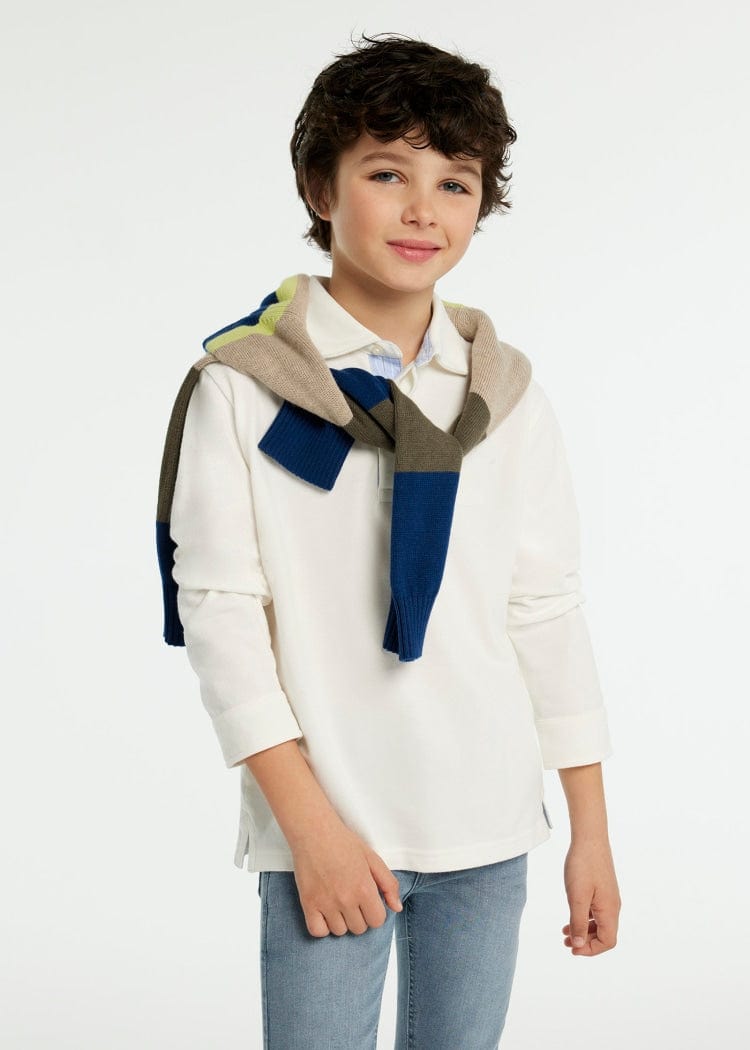 Mayoral Usa Inc Mayoral Long Sleeve Polo in Cream - Little Miss Muffin Children & Home