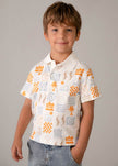 Printed Short Sleeve Polo in Cream & Peach
