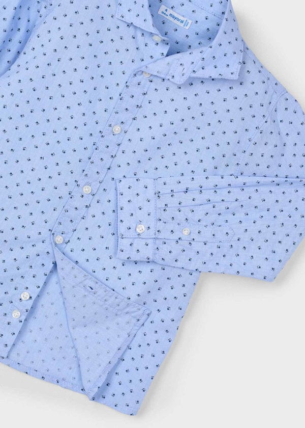 Mayoral Usa Inc Printed Button Down Shirt in Sky Blue - Little Miss Muffin Children & Home