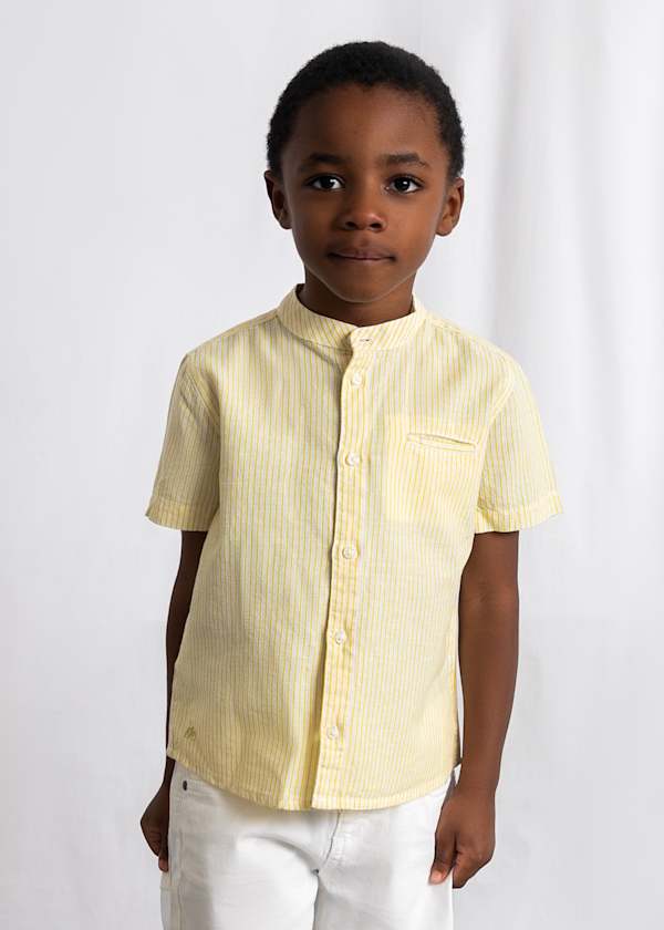 Mayoral Usa Inc Short Sleeve Button Up Mandarin Collar Shirt in Olive - Little Miss Muffin Children & Home