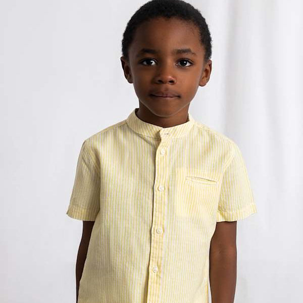 Mayoral Usa Inc Short Sleeve Button Up Mandarin Collar Shirt in Olive - Little Miss Muffin Children & Home