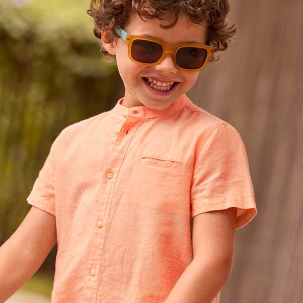 Mayoral Usa Inc Short Sleeve Button Up Mandarin Collar Shirt in Peach - Little Miss Muffin Children & Home
