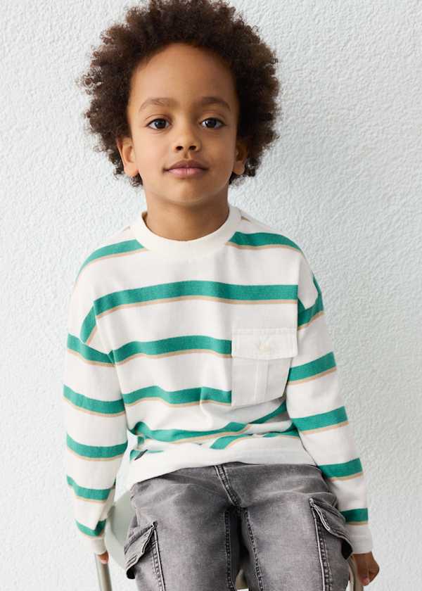 Long Sleeve Striped Pocket T-Shirt