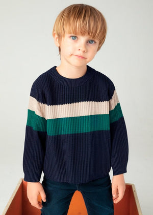 Mayoral Striped Ribbed Sweater in Alpine Green