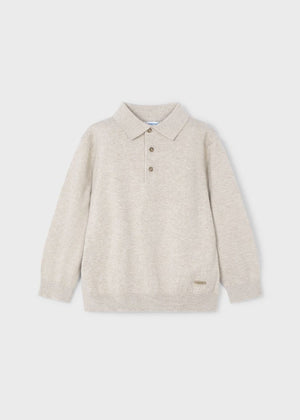 Mayoral Usa Inc Mayoral Boy Tricot Long Sleeve Polo Shirt in Heather Sand - Little Miss Muffin Children & Home