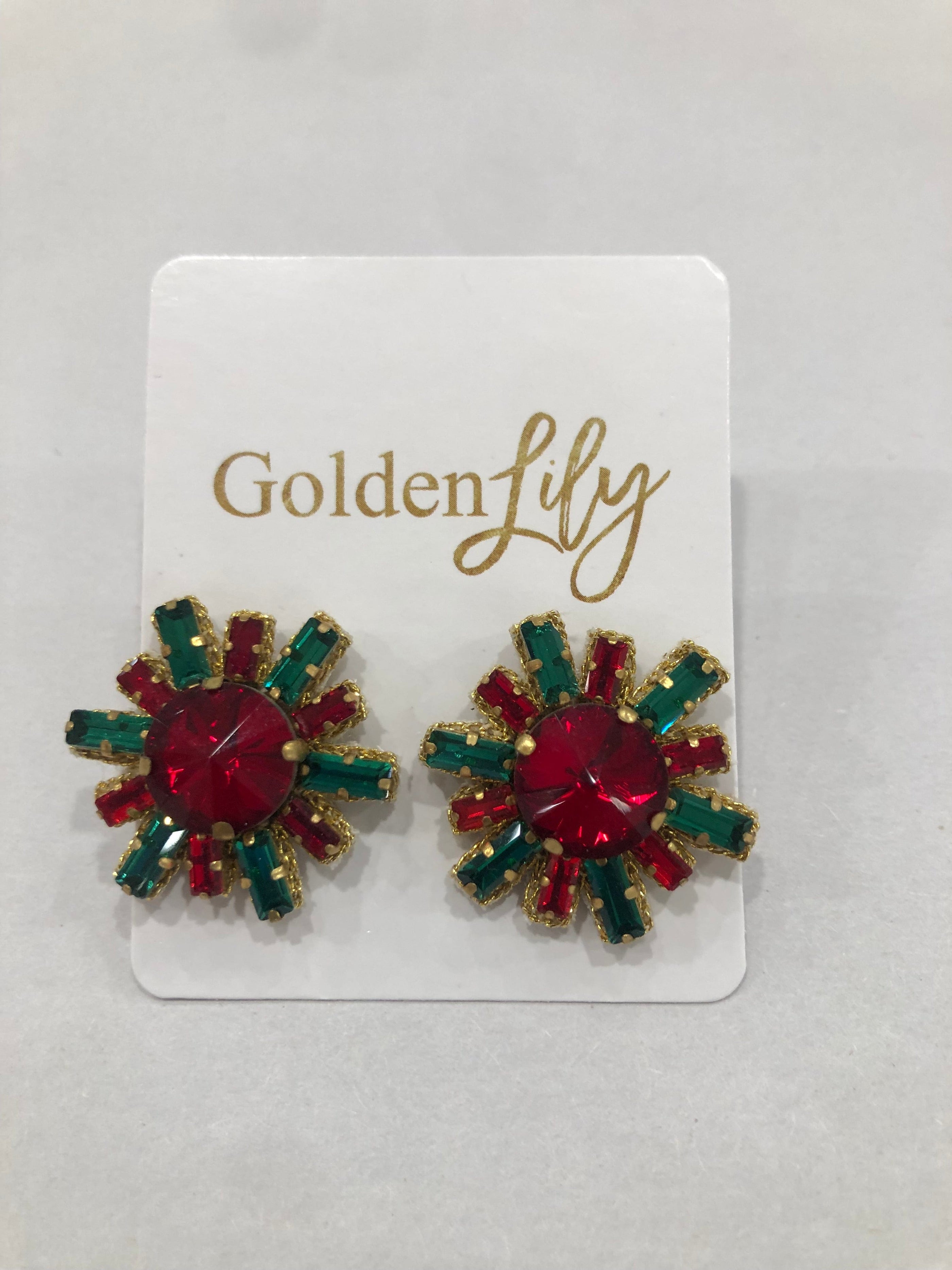 Golden Lily Christmas Rhinestone Burst Stud Earrings - Little Miss Muffin Children & Home