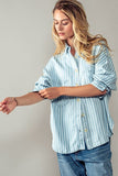 Urban Daizy Striped Button Down Shirt in Chambray