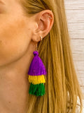 Mardi Gras Creations Purple, Green & Gold Tassel Earrings