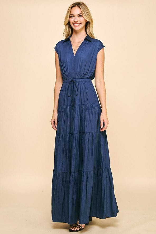 Pinch Pinch Sleeveless Tiered Maxi Dress in Dusty Navy - Little Miss Muffin Children & Home