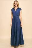 Pinch Sleeveless Tiered Maxi Dress in Dusty Navy