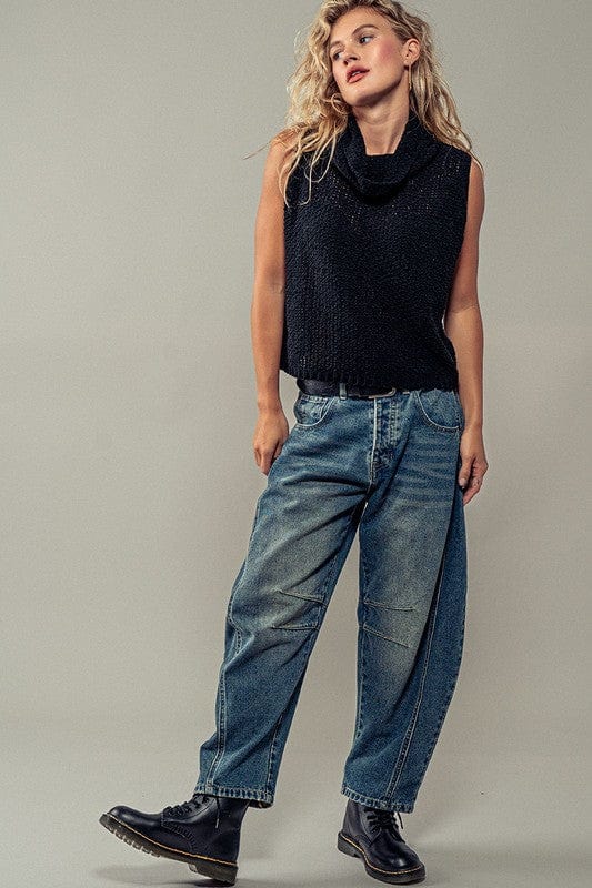 Urban Daizy Urban Daizy Hailee Cowl Neck Sleeveless Crochet Sweater in Black - Little Miss Muffin Children & Home