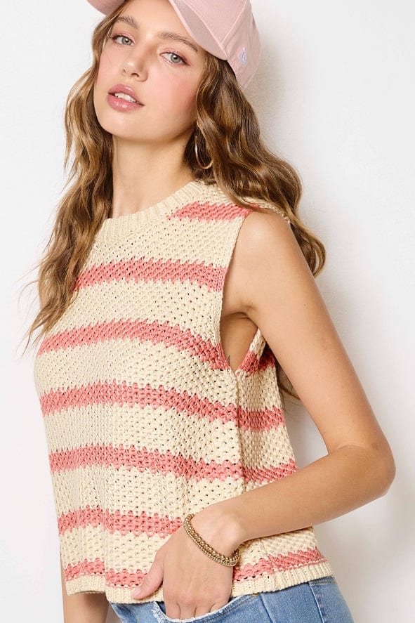 sleeveless striped sweater
