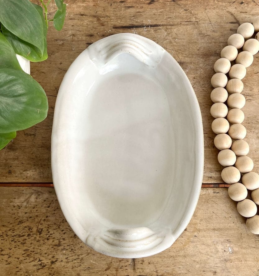 Coastal Clay Co Coastal Clay Co Oval Bowl Summer Appetizer Platter Serving Bowl with Handles, White - Little Miss Muffin Children & Home