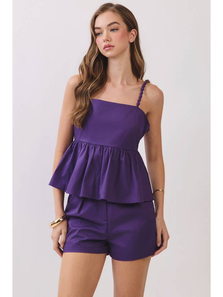 Beaded Strap Peplum Sleeveless Top