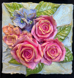 TamScottArt 6x6 Clay Floral Rose Buds Bouquet Artwork