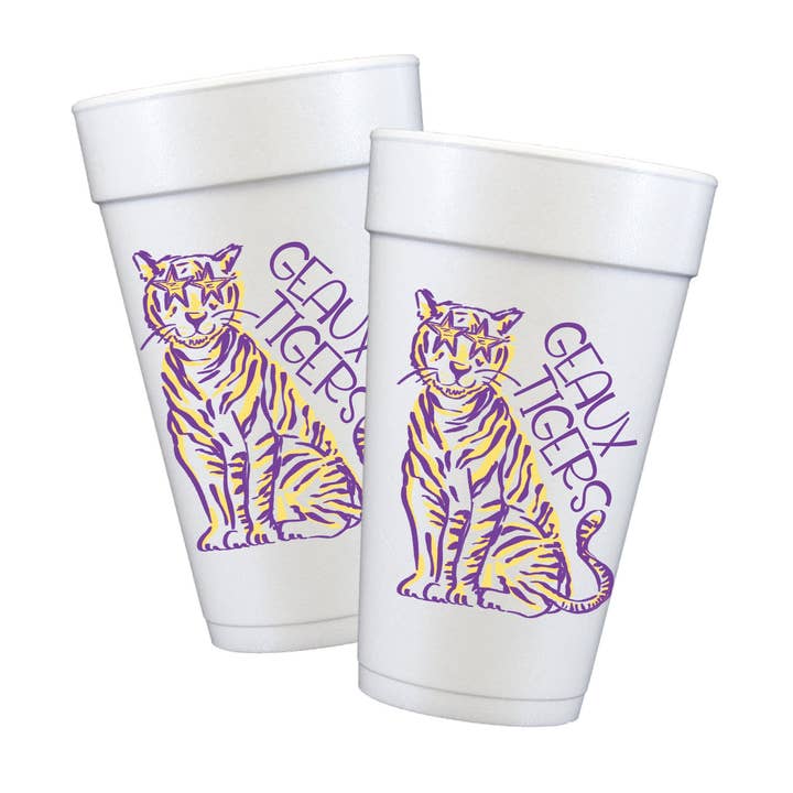 Southern Soiree Purple & Gold Tiger with Stars Styrofoam Cups - Little Miss Muffin Children & Home